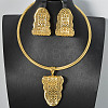Brass Hollow Leaf Pendant Necklaces & Stud Earrings Sets for Women FS-WG489B7-01-3