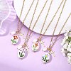 201 Stainless Steel Cross and Flower Printed Handmade Porcelain Oval Pendant Necklaces NJEW-JN06319-1