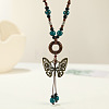 Ethnic Style Butterfly Alloy & Porcelain Beads Pendant Long Necklaces for Women FS-WG12891-04-1