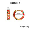 Chinese Retro 304 Stainless Steel Enamel Ring with Flower Pattern Hoop Earrings BB7359-1-2