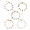 Natural Mixed Stone Chip Beads 316 Surgical Stainless Steel Handmade Link Chain Anklets for Women AJEW-AN00792-3