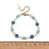 Blue Evil Eye Resin Flower Glass Seed Beaded Bracelets for Women BJEW-MZ00353-4