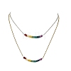 Dyed Natural Malaysia Jade Rondelle Chakra Pendant Duo Tone 304 Stainless Steel Cable Chain Double Layer Necklaces for Women NJEW-JN06649-2