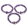 Natural Amethyst Beaded Stretch Bracelet for Women BJEW-A145-01F-4