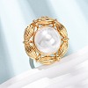 Adjustable Brass with ABS Plastic Pearl Cuff Rings RJEW-G368-07G-2