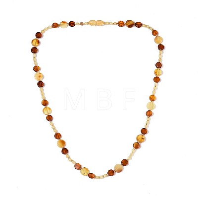 Natural Amber Flat Round and Round Beaded Necklaces NJEW-T019-11-1