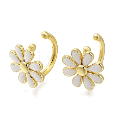 Rack Plating Flower Brass Cuff Earrings X-EJEW-H016-33G-01-1