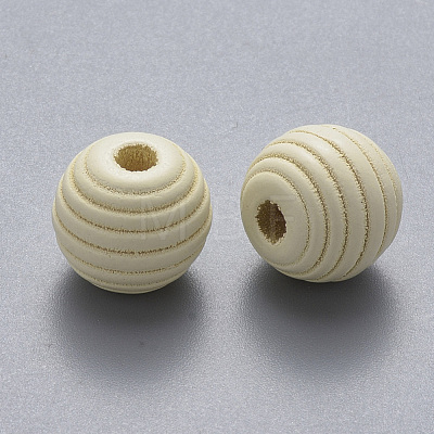 Painted Natural Wood Beehive Beads WOOD-Q040-019B-A08-1