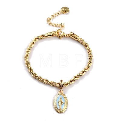 Alloy Enamel Oval with Virgin Mary Charm Bracelets BJEW-L652-19-G-1