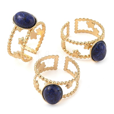 Oval Natural Lapis Lazuli Finger Rings RJEW-Z057-11G-03-1