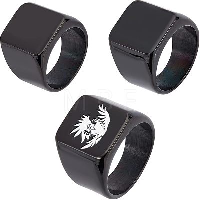 Unicraftale 3Pcs 3 Size 304 Stainless Steel Rectangle Signet Finger Rings RJEW-UN0001-26B-1