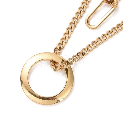 Vacuum Plating 304 Stainless Steel Double Chains Multi Layered Necklace with Ring Charm for Women STAS-E155-17G-1