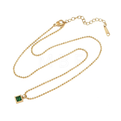 304 Stainless Steel Pave Cubic Zirconia Green Pendant Ball Chain Necklaces for Women NJEW-B083-02G-02-1