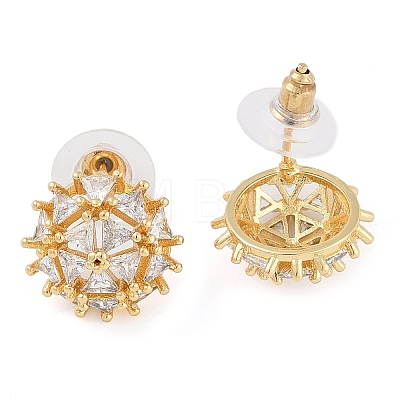 Brass Pave Clear Cubic Zirconia Stud Earrings for Women EJEW-S225-08G-03-1