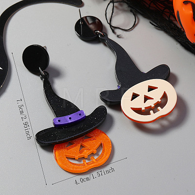 Halloween Pumpkin Alloy Dangle Stud Earrings XN8797-1-1