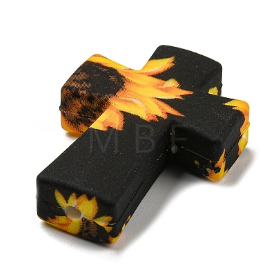 Cross with Sunflower Silicone Focal Beads SIL-G006-02B-1