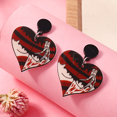 Creative Heart-Shaped Halloween Spider Devil Acrylic Stud Earrings FF7967-6-1