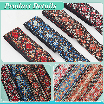   4 Bundles 4 Colors Flat Ethnic Style Polycotton Embroidered Floral Ribbon OCOR-PH0002-47-1