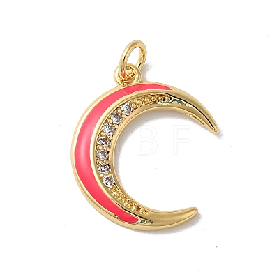 Moon Rack Plating Brass Micro Pave Cubic Zirconia Enamel Pendants KK-G504-06G-04-1