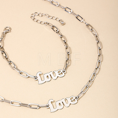 Word Love Alloy Pendant Necklaces & Link Bracelets Sets for Women FS-WG51D27-02-1