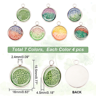28Pcs 7 Colors Printed Opaque Resin Pendants RESI-AR0001-20-1