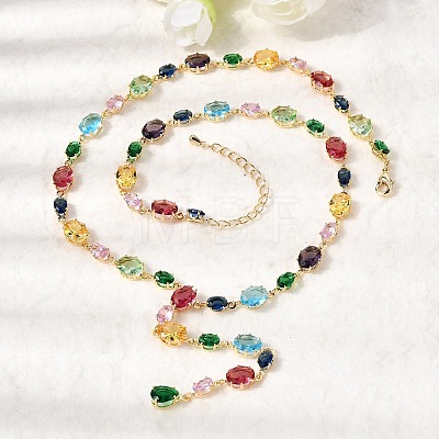 Brass Pave Colorful Cubic Zirconia Geometric Link Chain Necklaces NJEW-C111-03C-1