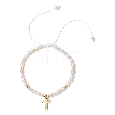 Brass Cross Charm Bracelets BJEW-JB13500-1