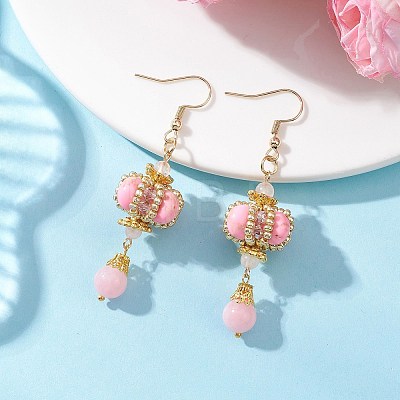Lantern 304 Stainless Steel Synthetic Imperial Jasper Dangle Earrings EJEW-MZ00609-02-1