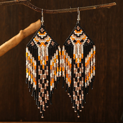 Bohemian Style Geometric Glass Bead Tassel Earrings for Women TB8208-1