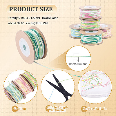 5 Rolls 5 Colors Segment Dyed Macrame Cotton Cord OCOR-TA0004-05D-1