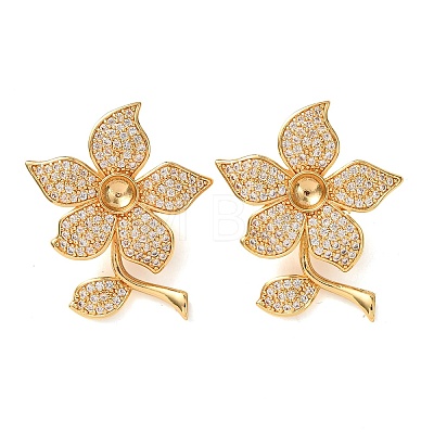 Brass Micro Pave Clear Cubic Zirconia Slide Charms KK-K422-10G-1