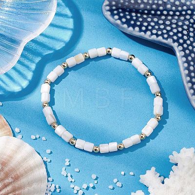 Natural Freshwater Shell Column Beaded Stretch Bracelets for Women BJEW-JB10934-1