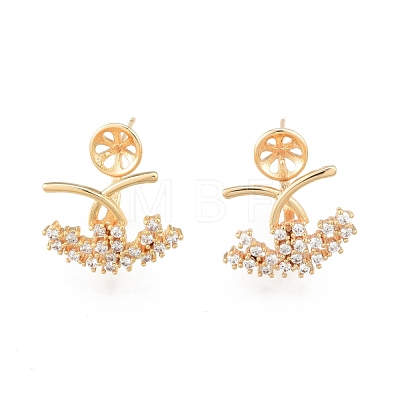 Brass Pave Clear Cubic Zirconia Stud Earring Findings KK-N216-534-1