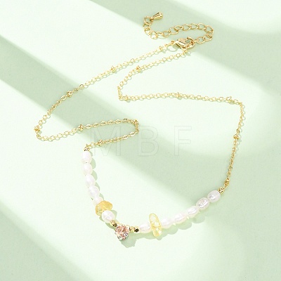 Natural Lemon Quartz(Heated) Chip and Rice Natural Pearl Beaded Necklaces GG-CBA3297-15G-B-1