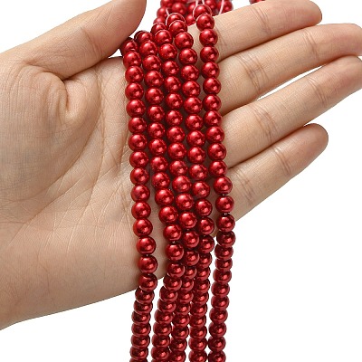 Eco-Friendly Dyed Glass Pearl Bead Strands HY-A008-6mm-RB084-1