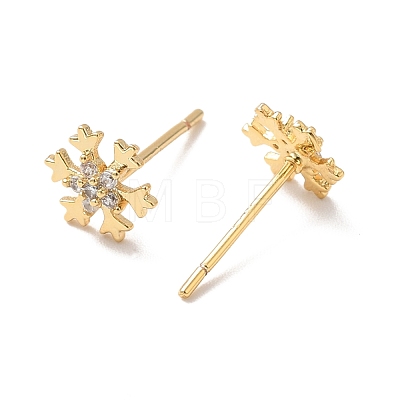 Clear Cubic Zirconia Snowflake Stud Earrings EJEW-P199-23G-1