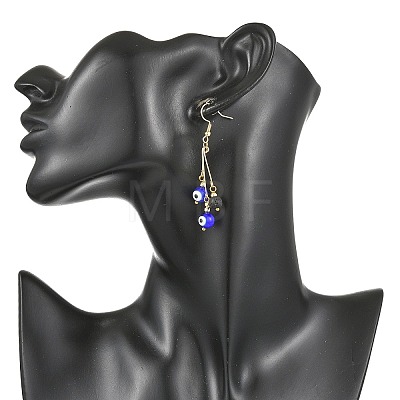 Handmade Lampwork Evil Eye and Natural Lava Rock Beads Dangle Earrings EJEW-JE07449-1