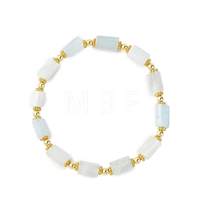Faceted Column Natural Aquamarine & Synthetic Non-magnetic Hematite Beaded Stretch Bracelets BJEW-JB14179-1