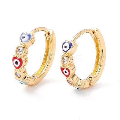 Heart with Evil Eye Enamel Huggie Hoop Earrings for Women EJEW-I260-46G-NR-1