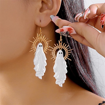 Halloween Ghost Alloy Dangle Earrings LS-EJEW-K316-02G-1