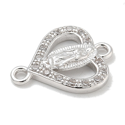 Rack Plating Brass Micro Pave Clear Cubic Zirconia Religion Heart Virgin Mary Connector Charms KK-L224-099P-03-1