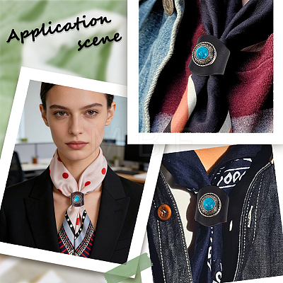 2Pcs 2 Colors Leather & Alloy & Synthetic Turquoise Scarf Clips AJEW-CL0005-24A-1