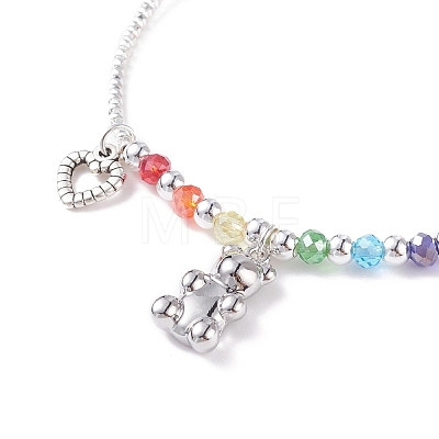 Bear and Open Heart Charm Bracelet with Curved Tube Beads for Women BJEW-TA00052-1