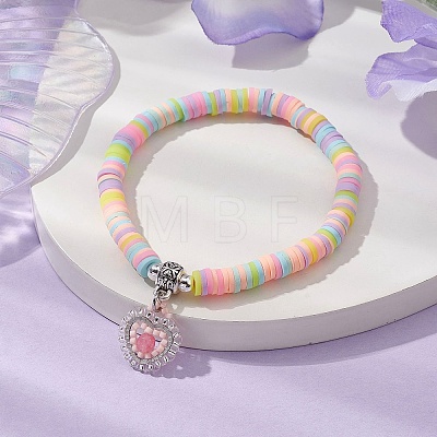 Natural Gemstone & MIYUKI Seed Beads Heart Charm Bracelets BJEW-MZ00084-06-1