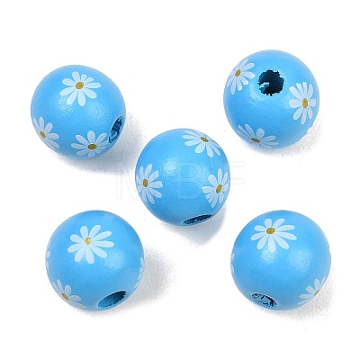 Printed Wood European Beads WOOD-G029-07B-1