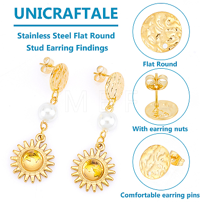 Unicraftale 36Pcs 3 Style 201 Stainless Steel Flat Round Stud Earring Findings STAS-UN0052-41-1