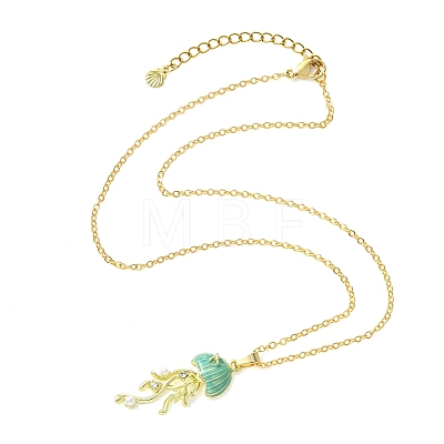 Summer Beach Alloy Enamel Sea Animal Pendant Brass Cable Chain Necklaces NJEW-JN06635-01-1