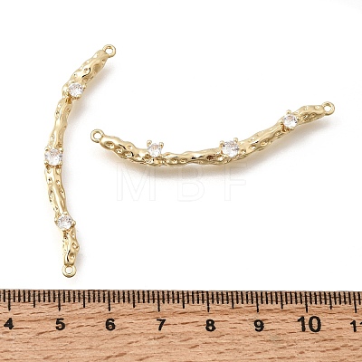 Brass Micro Pave Clear Cubic Zirconia Textured Curved Stick Links Connector Charms KK-Z156-18G-1