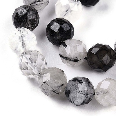 Natural Black Rutilated Quartz Bead Strands G-S345-8mm-30-1