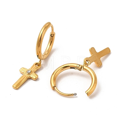Crystal Rhinestone Cross Dangle Hoop Earring & Pendant Nacklace SJEW-P002-03G-1